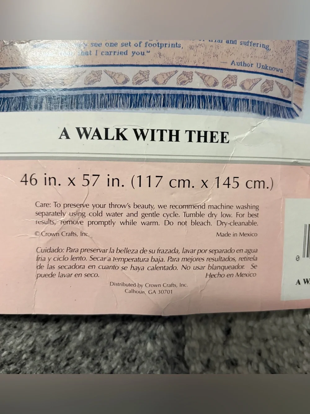 Vtg Footprints/Walk with Thee Jacquard Woven Throw Blanket Tapestry Style 51x41